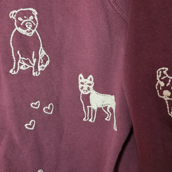 Johnny Was Maroon Pullover Hoodie with Cream Dog Motif - Picture 3 of 8